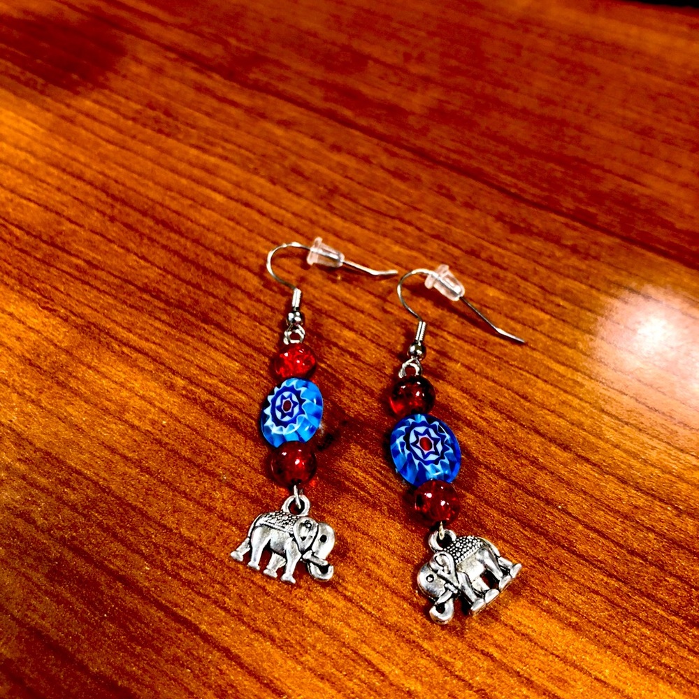 Beaded earrings with elephant charms